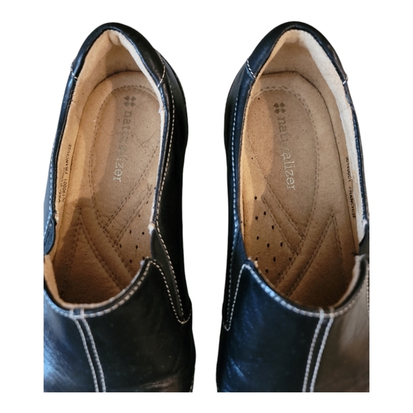 Naturalizer loafer 6.5 womens black leather flats 7/8" heel office casual comfy - Picture 6 of 7
